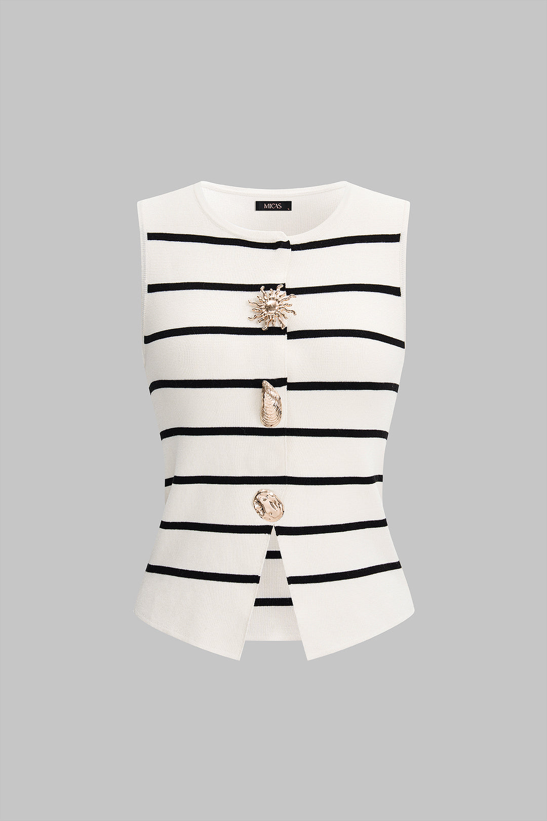 Knit Stripes Print Irregular Metallic Button Tank Top