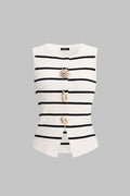 Knit Stripes Print Irregular Metallic Button Tank Top