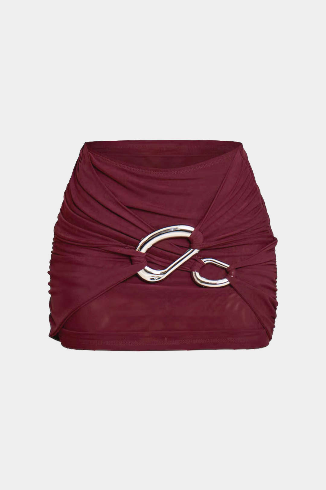 Ruched Asymmetrical Metallic Decor Mini Skirt
