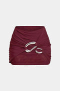 Ruched Asymmetrical Metallic Decor Mini Skirt