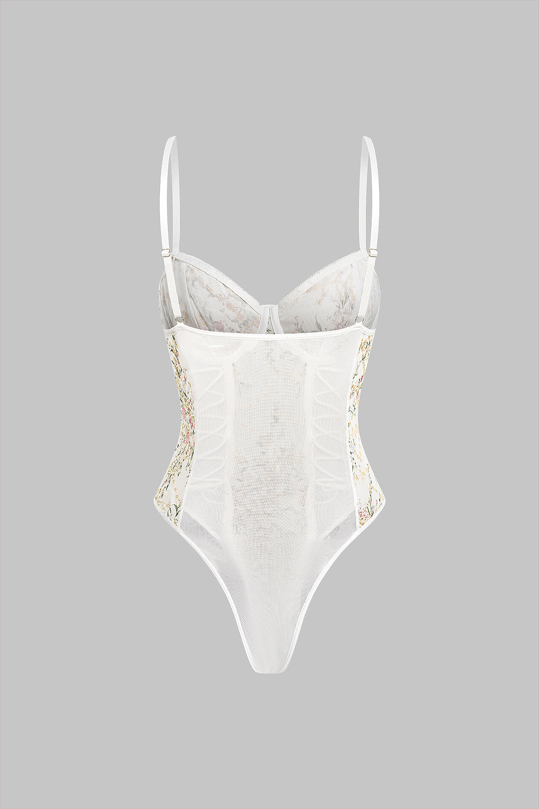 Lace Patchwork Embroidery Strappy Bodysuit