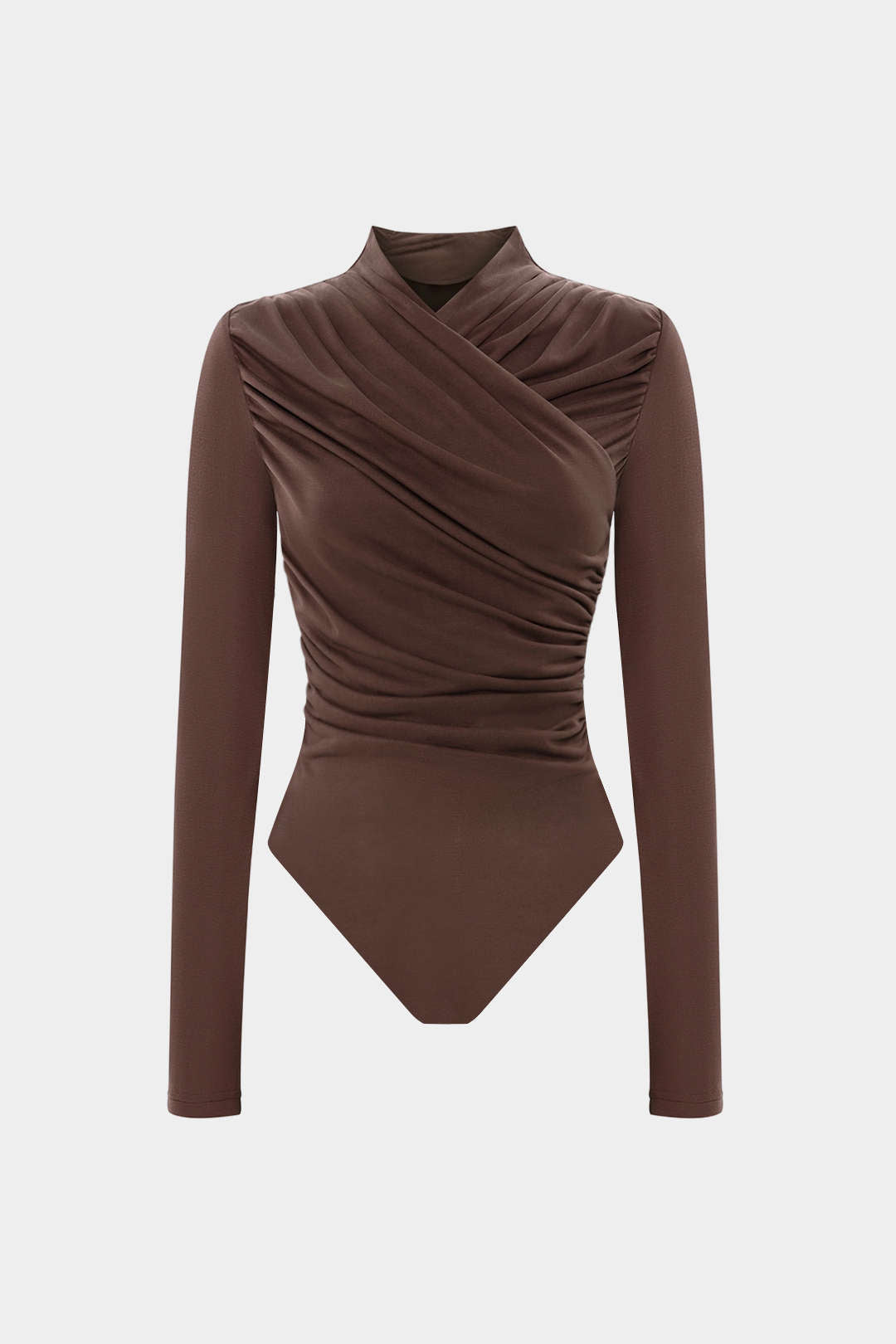 Ruched Crossed Asymmetrical Long Sleeve Bodysuit
