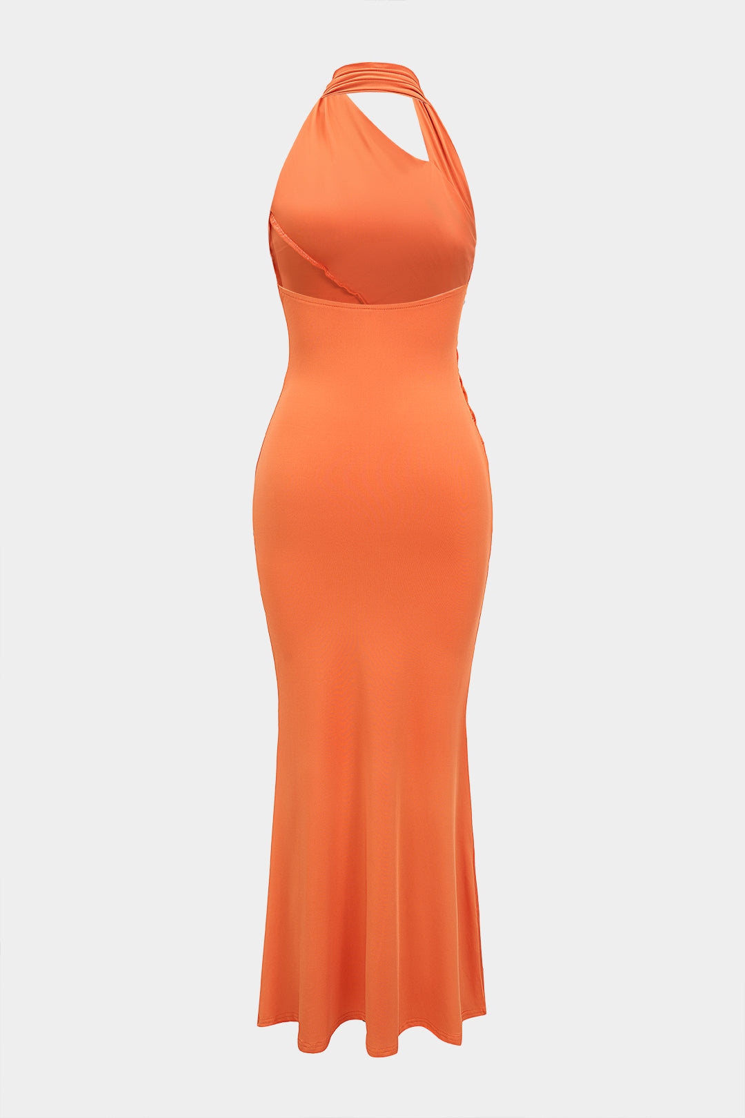 Asymmetrical Halter Neck Ruched Backless Sleeveless Maxi Dress