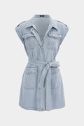Denim Lapel Belted MIni Dress