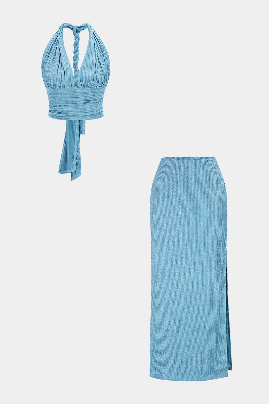 Twist Knot V-Neck Backless Sleeveless Top And Split Skirt Set