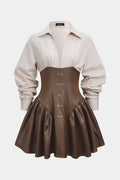 Faux Leather Patchwork Long Sleeve Mini Dress