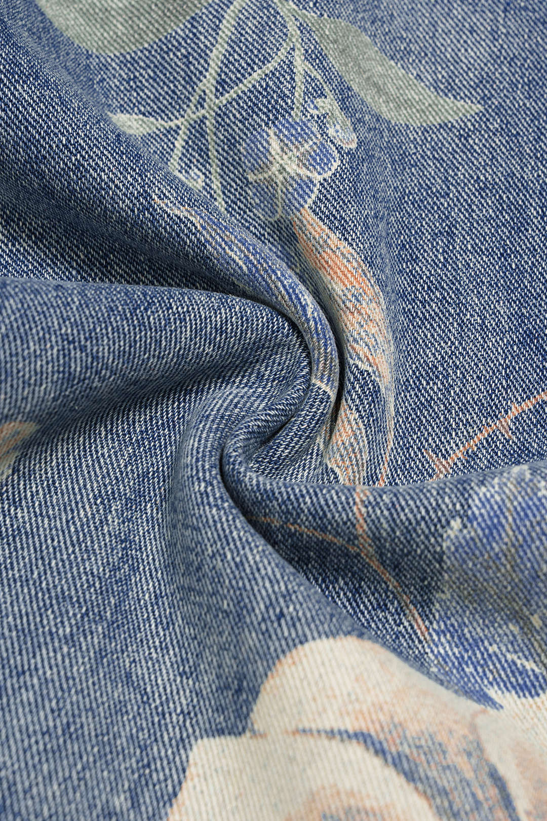 Denim Floral Print High Waist Straight Leg Jeans