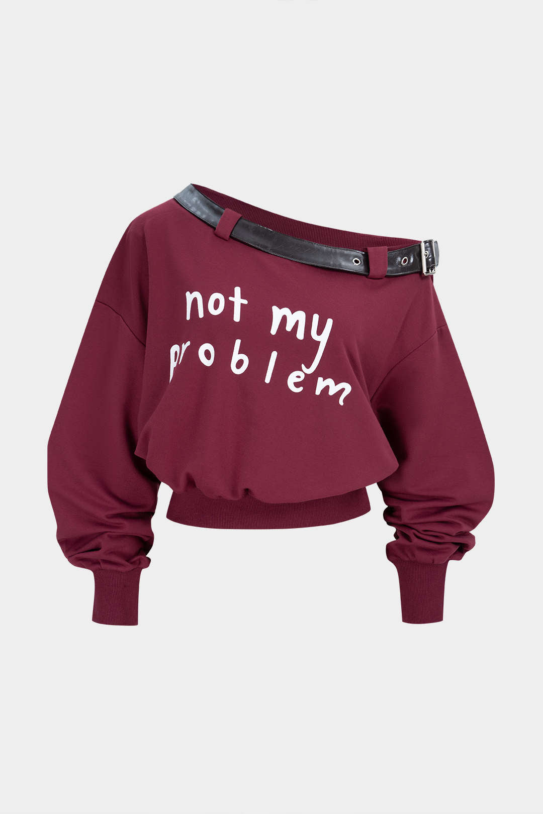 Letter Print One Shoulder Belt Sweatshirt