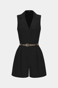 V-Neck Belted Ruched Sleeveless Romper