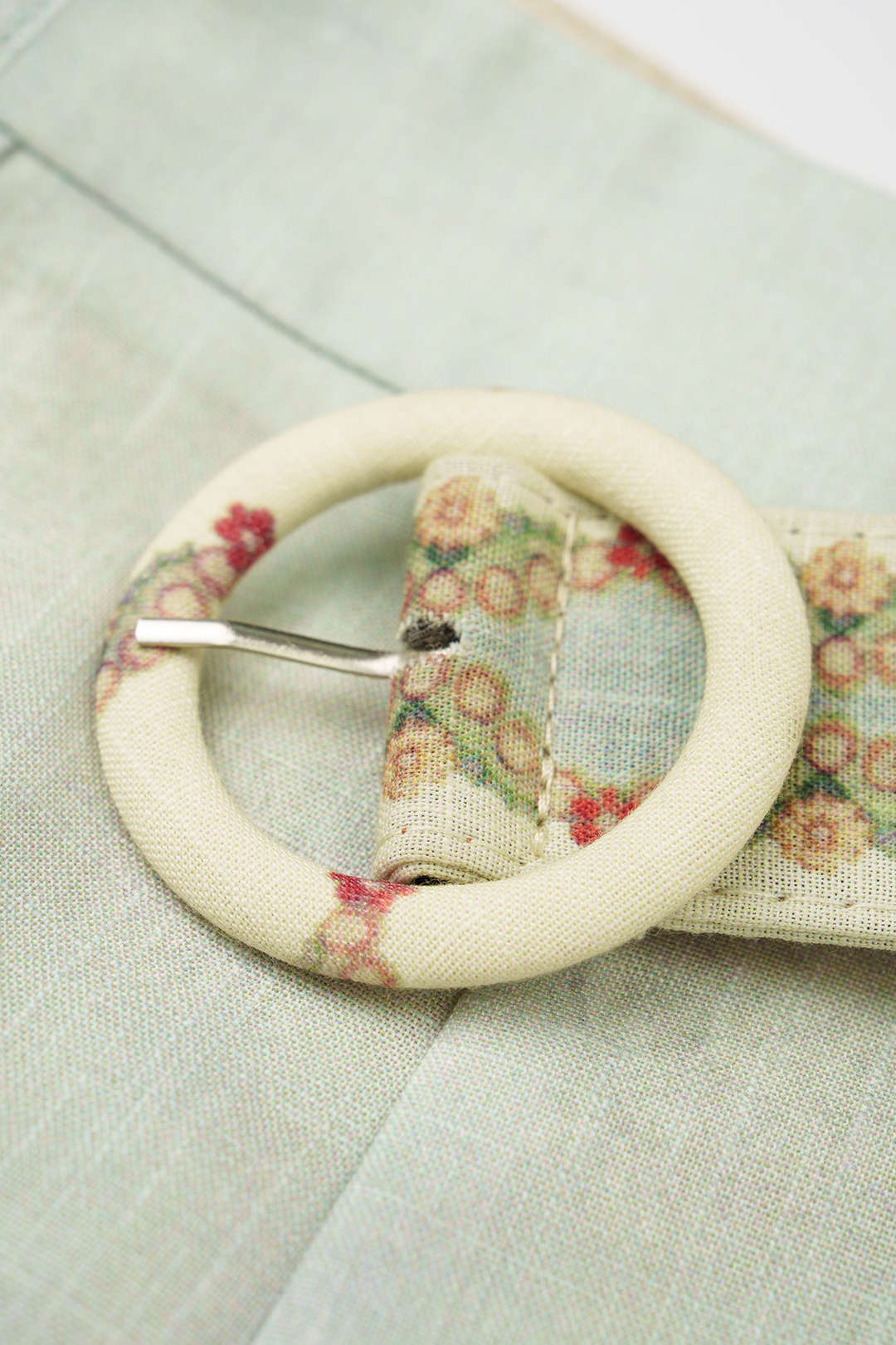 Floral Print Linen Patchwork Belted Pocket High Waist Shorts