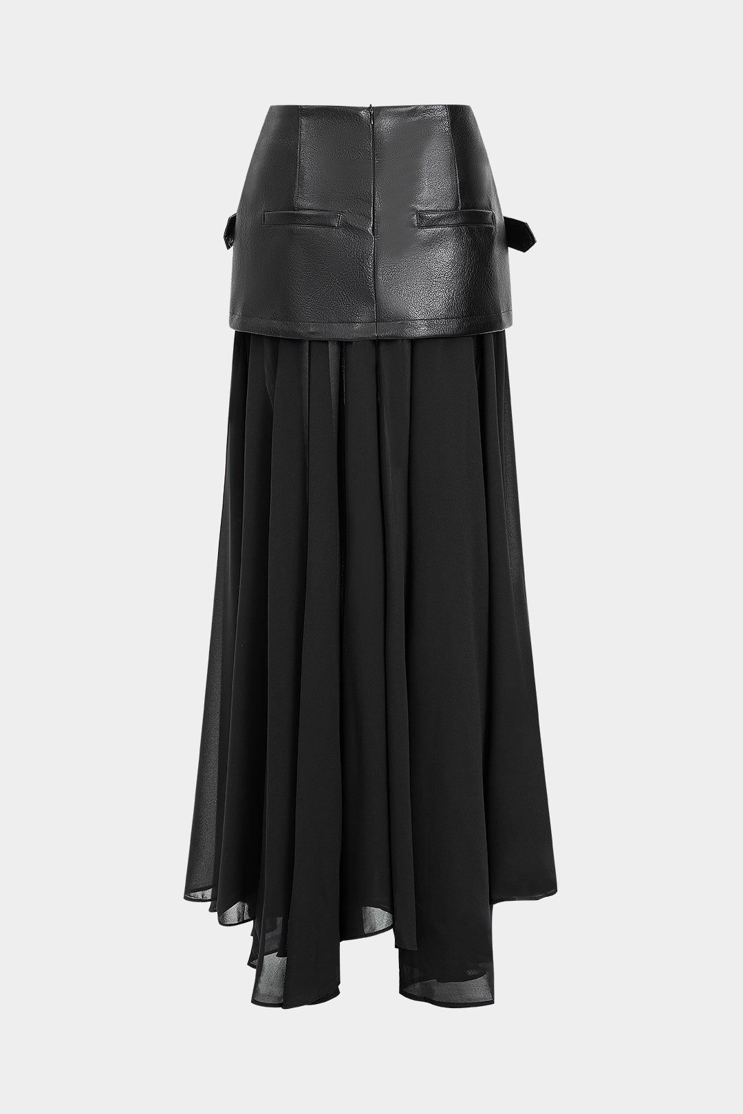 Faux Leather Patchwork Asymmetrical Midi Skirt
