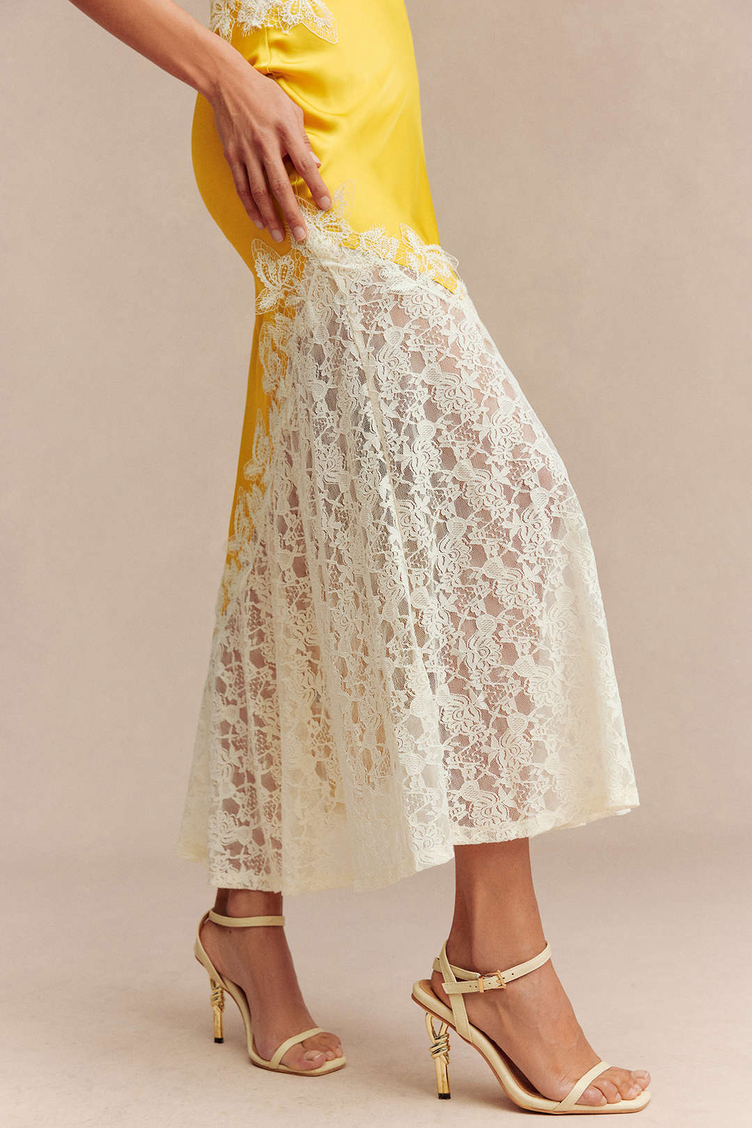 Lace Trim Patchwork Satin Asymmetrical Sleeveless Maxi Dress