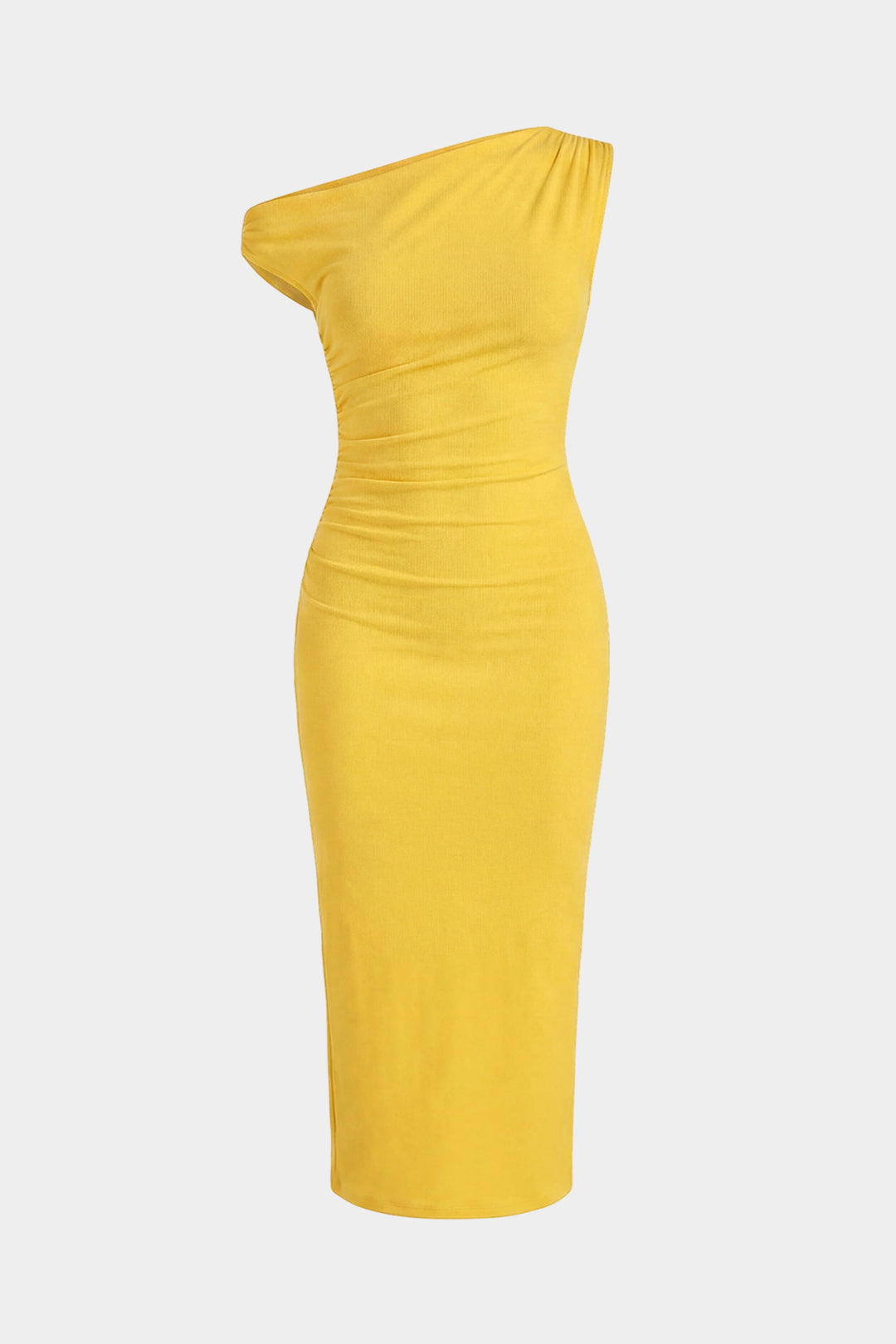 Solid One Shoulder Sleeveless Midi Dress