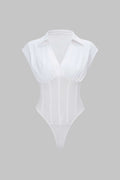 Solid Waist-Cinching Short Sleeve Bodysuit