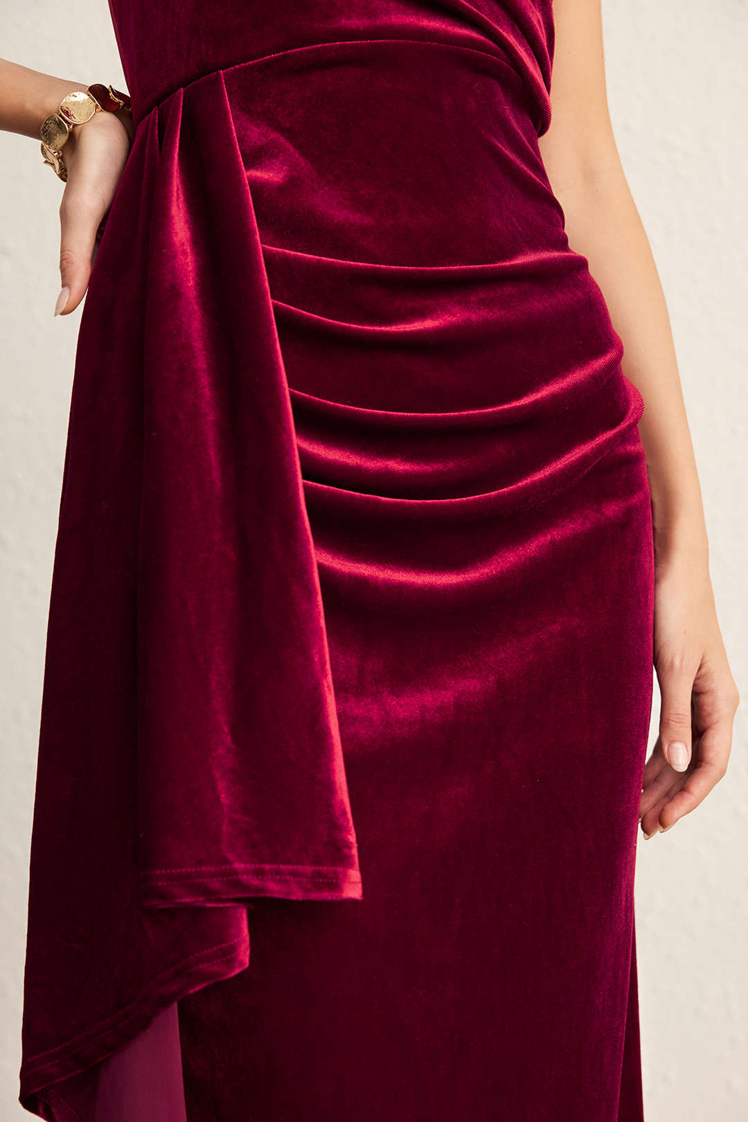 Velvet Ruched Sleeveless Slip Midi Dress