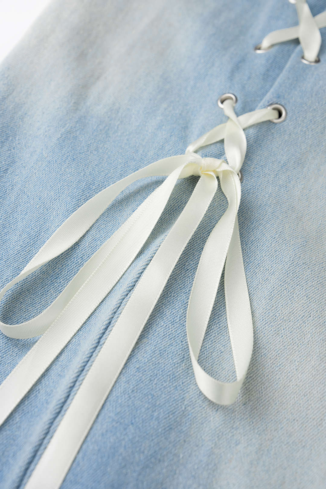 Denim Crossed Tie-Up High Waist Straight Leg Jeans