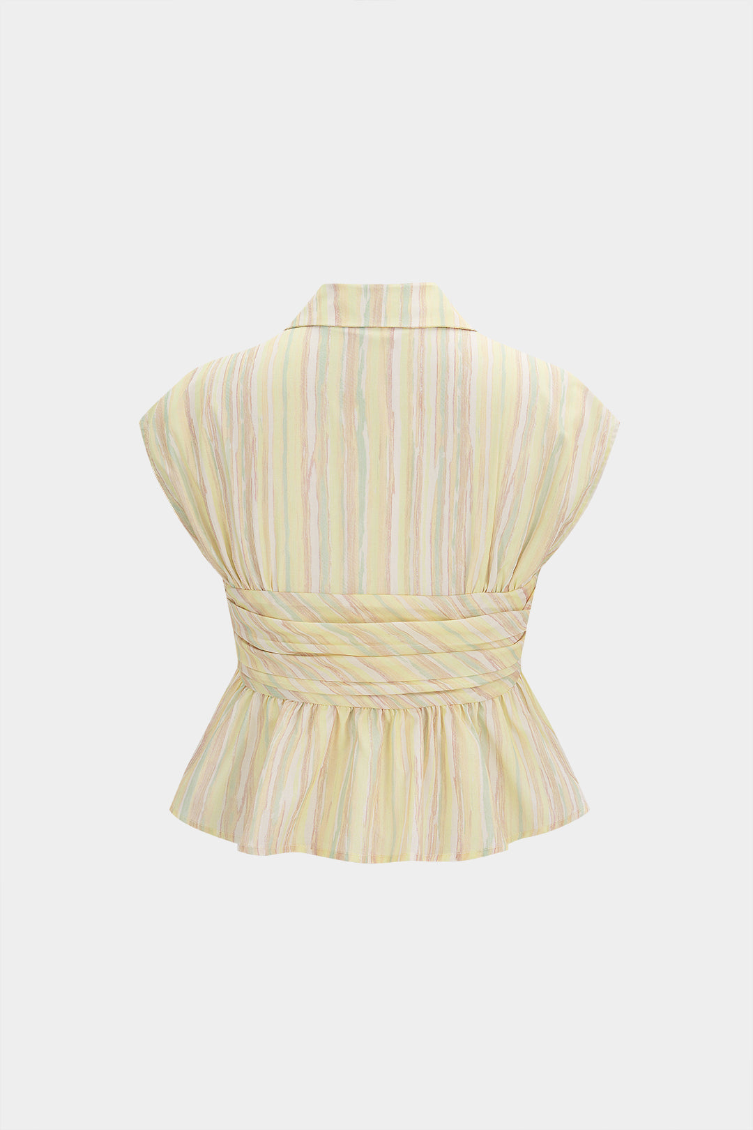 Stripes Print Lapel Button Ruched Tank Top