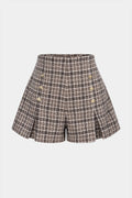 Plaid Print Button High Waist Shorts