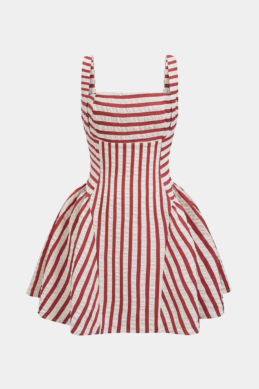 Stripes Print Square Neck Ruched Sleeveless Mini Dress