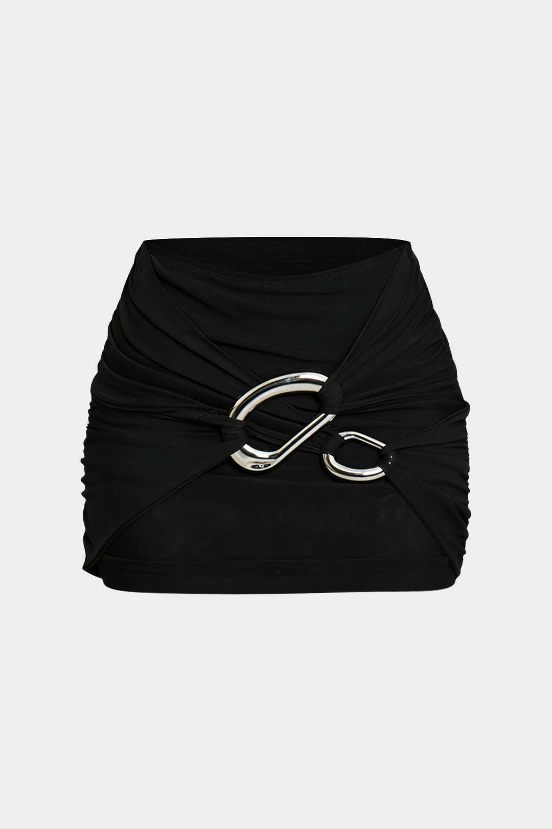 Ruched Asymmetrical Metallic Decor Mini Skirt