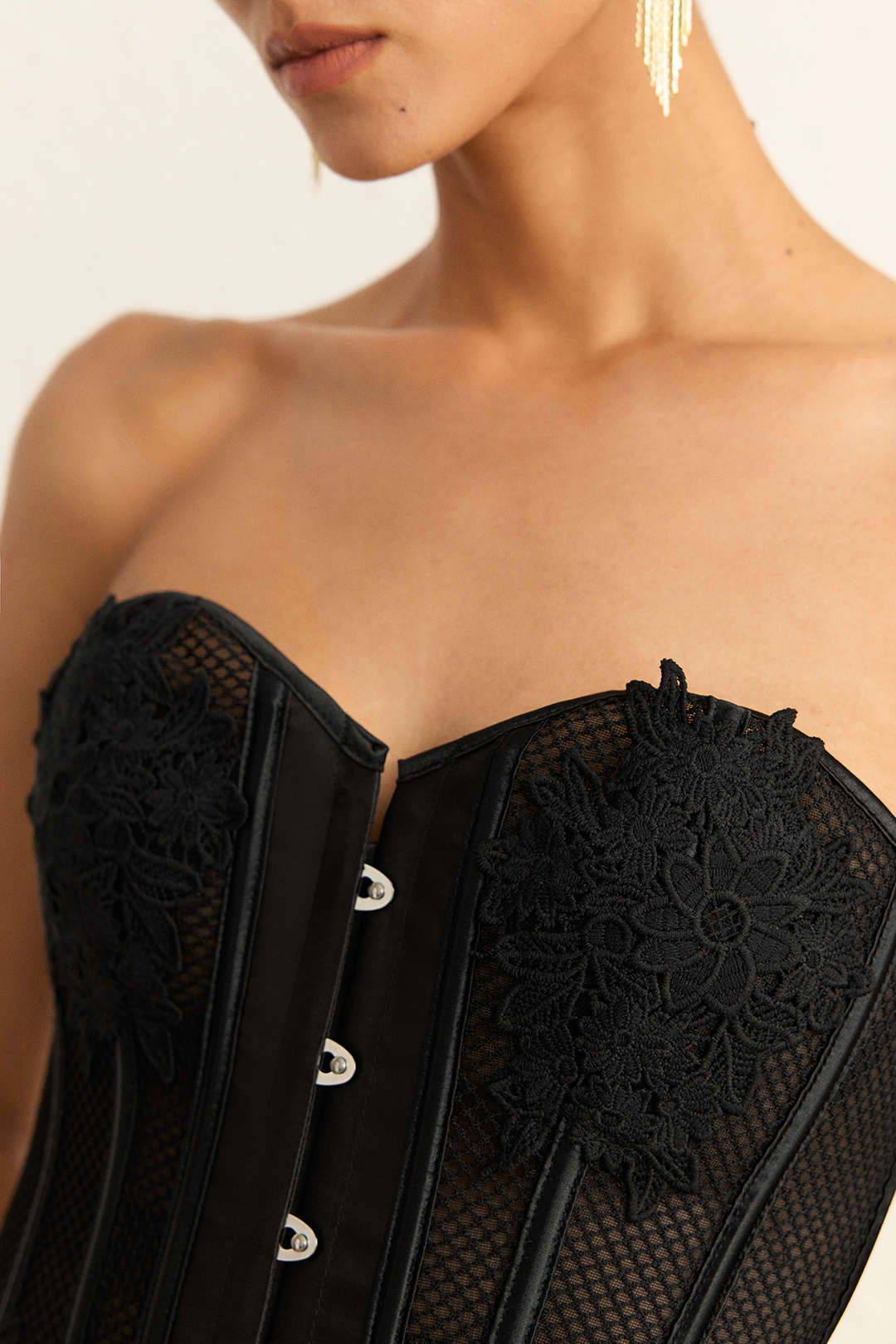Embroidery Sheer Corset Waist Tube Top