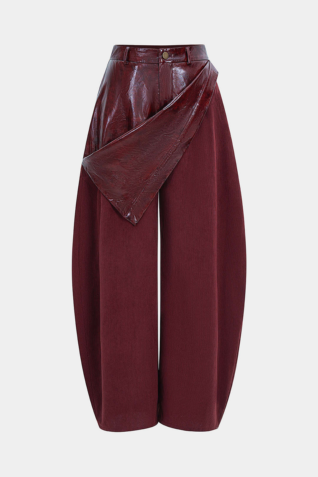 Faux Leather Patchwork Zipper Wide Leg Pocket Barrel Trousers