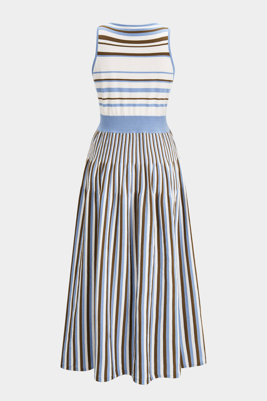 Knit Stripes Print Round Neck Sleeveless Dress