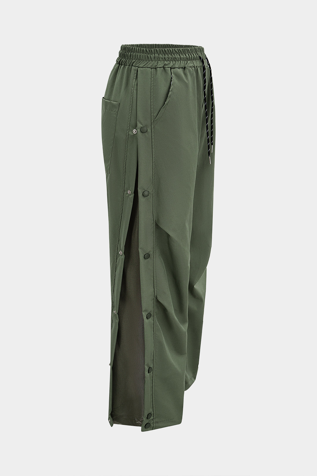 Drawstring Ruched Button High Waist Pants