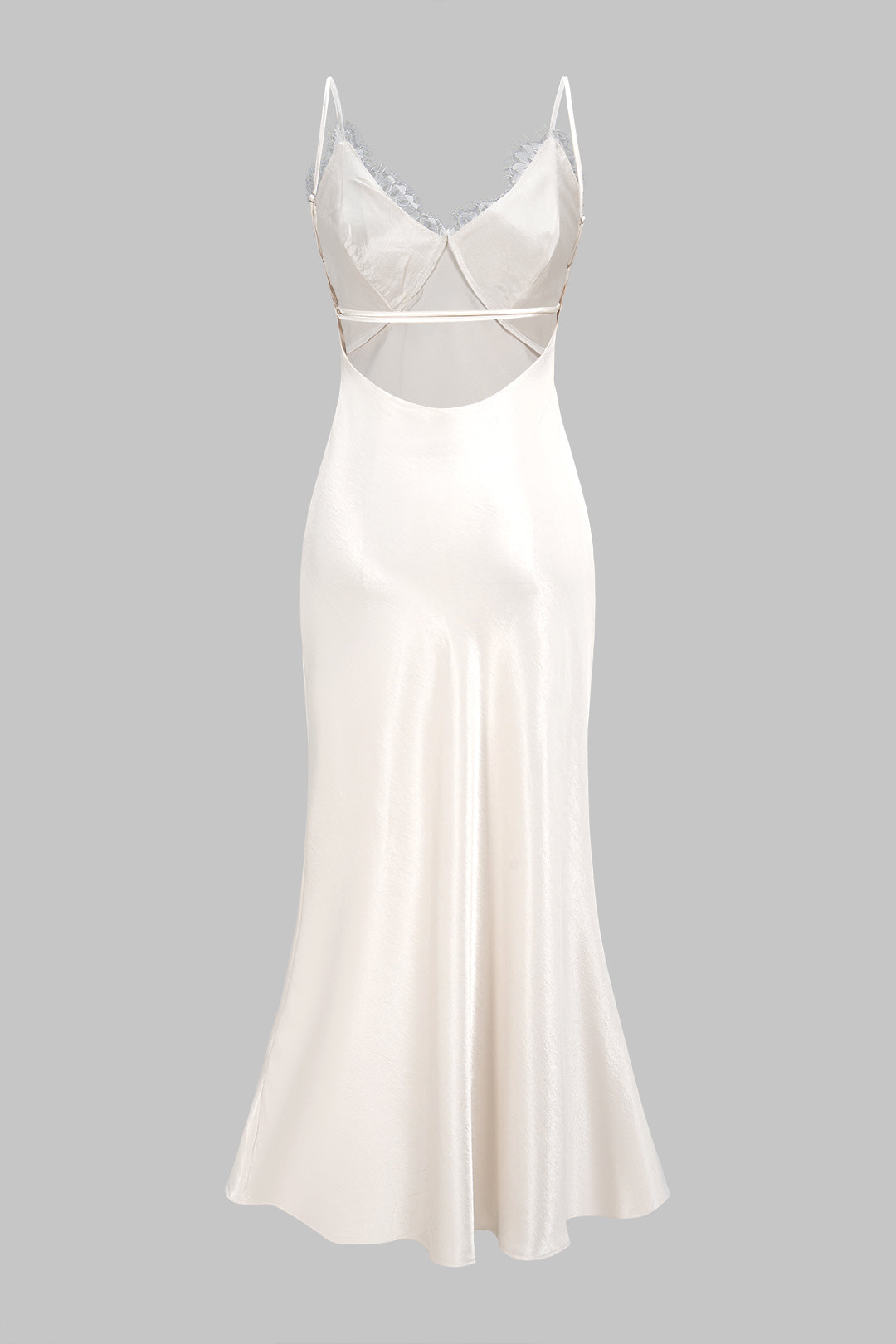 Satin Patchwork Lace Backless Slip Sleeveless Maxi Dress