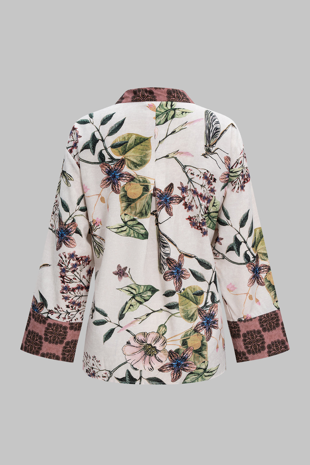 Floral Print V-Neck Tie-Up Long Sleeve Top