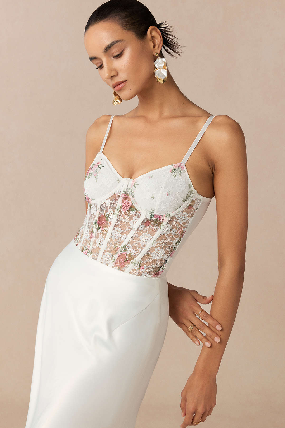 Floral Print Sheer Slip Underwire Sleeveless Bodysuit