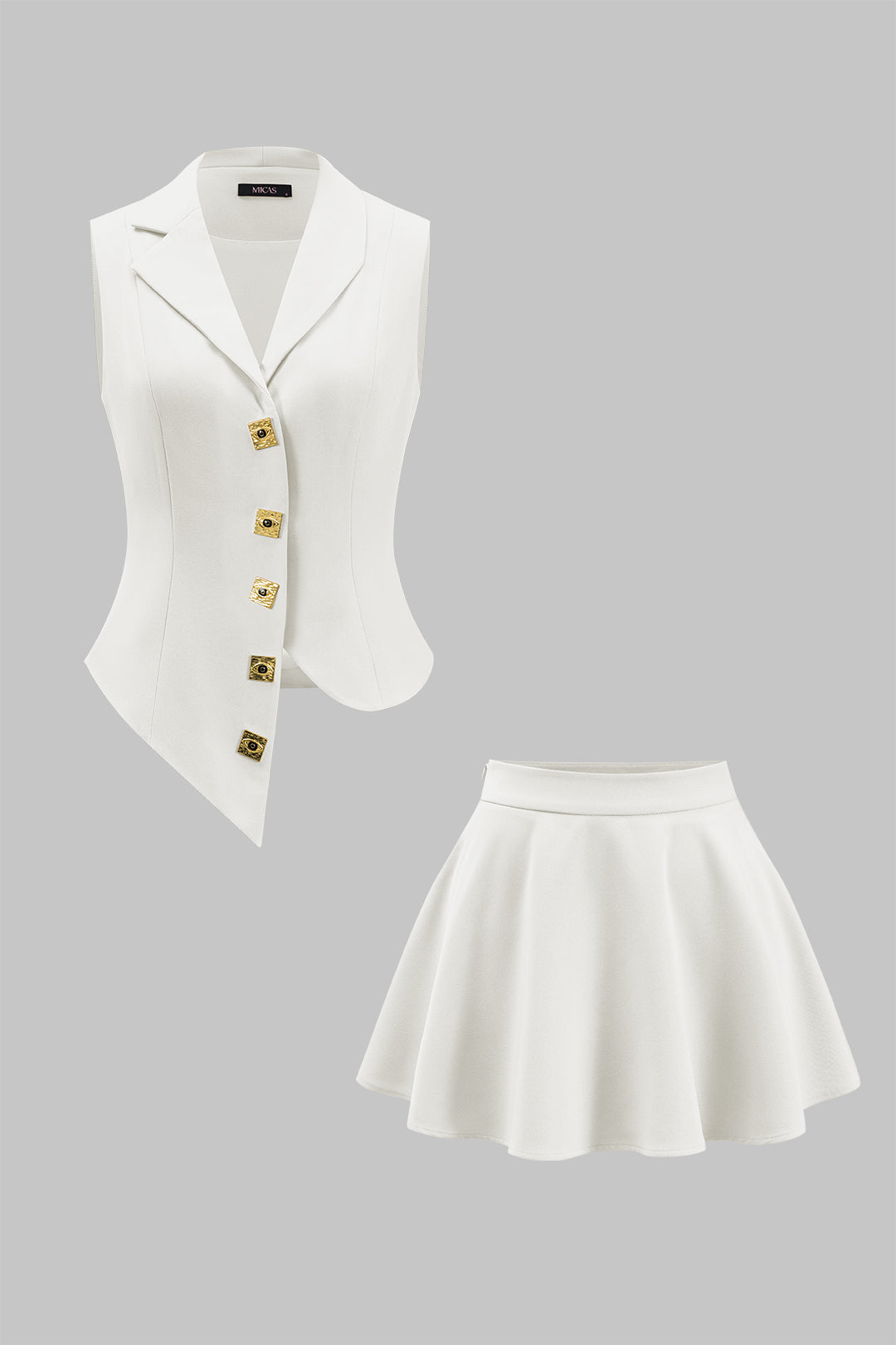Metallic Asymmetrical Vest And Skirt Set