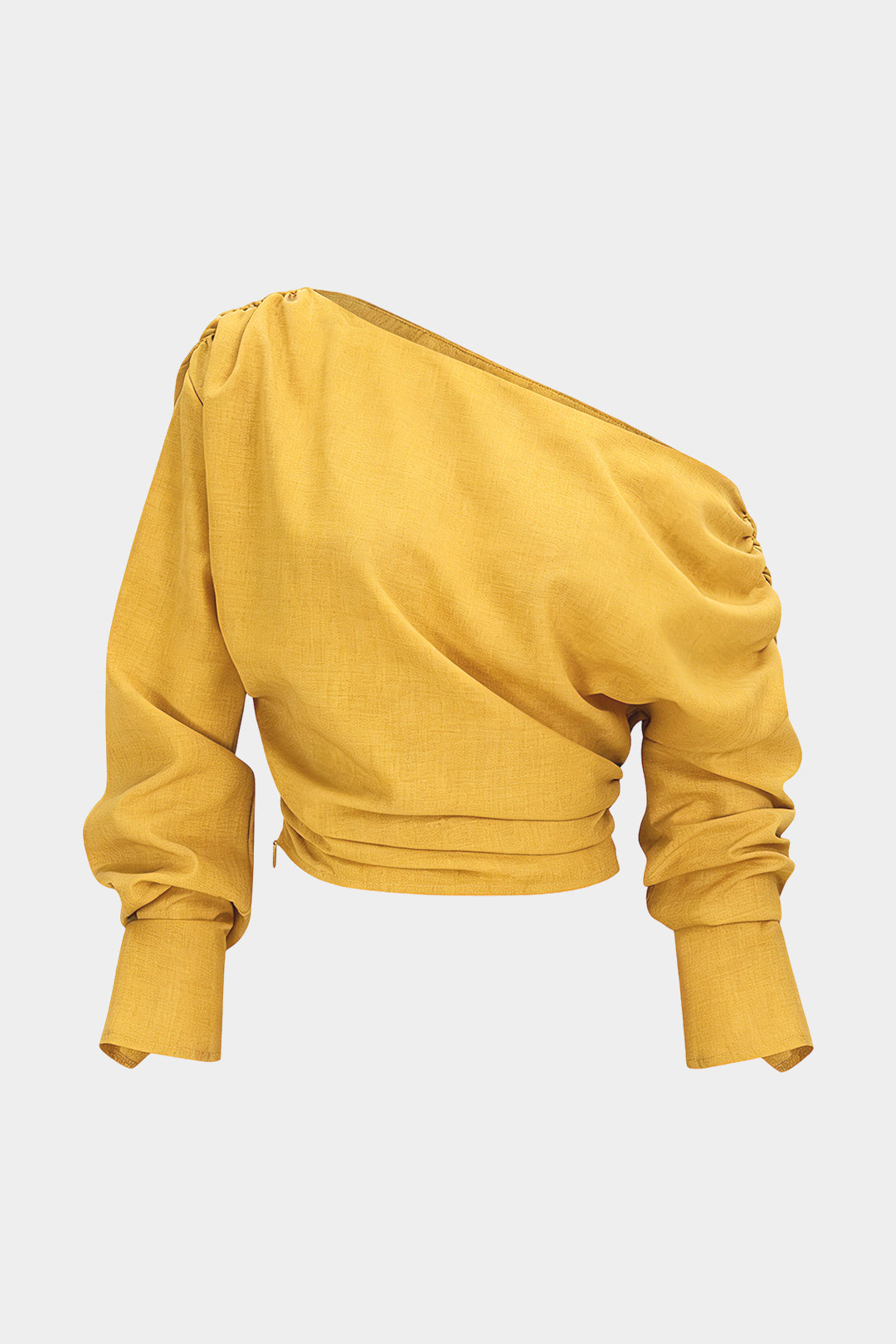 One Shoulder Ruched Long-Sleeve Shirt