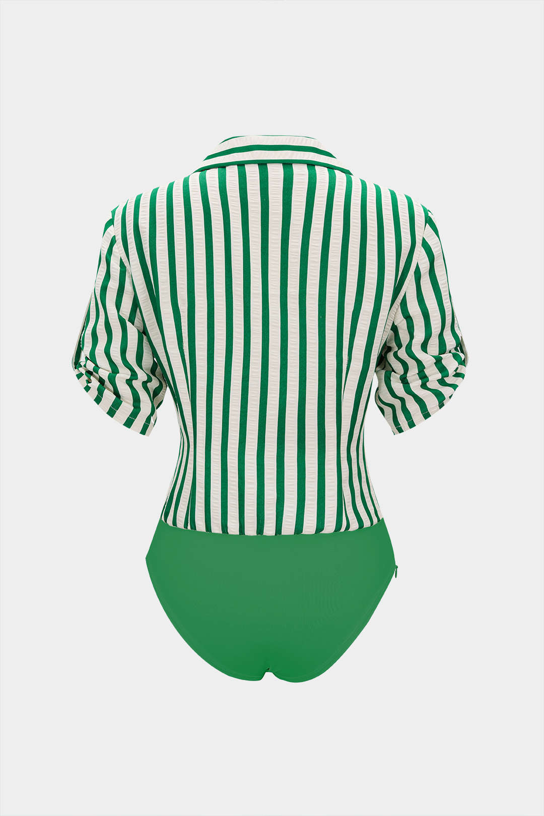 Stripes Print Button Patchwork Ruched V-Neck Short Sleeve Bodysuit
