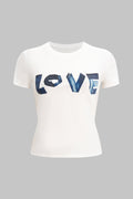 Letter Print Round Neck Short Sleeve T-Shirt
