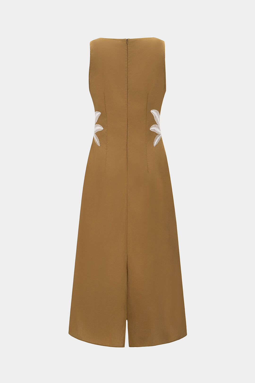 Round Neck Embroidery Zipper Sleeveless Midi Dress