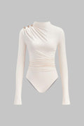 Asymmetrical Button Ruched Long Sleeve Bodysuit