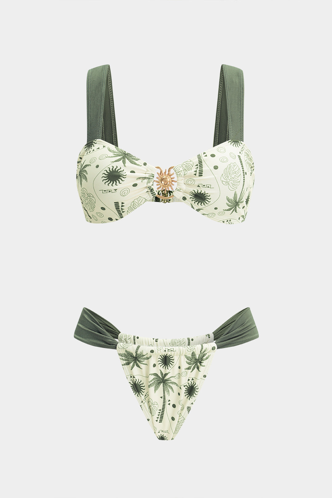 Contrast Coconut Palm Print Bikini Set