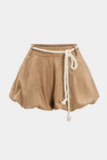 Solid Belted Ruched Shorts