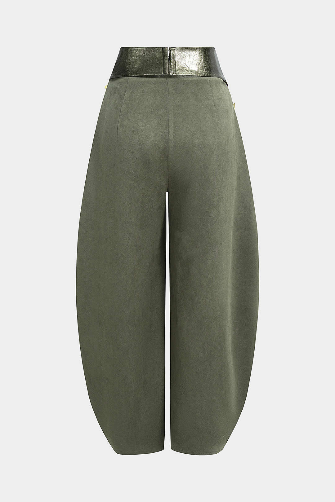 Faux Leather Patchwork Suede Metallic Decor High Waist Pants