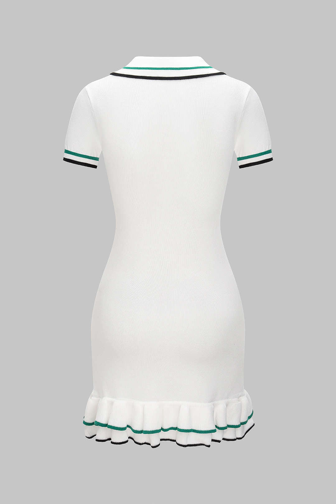 Knit Contrast Button Ruffle Short Sleeve Dress
