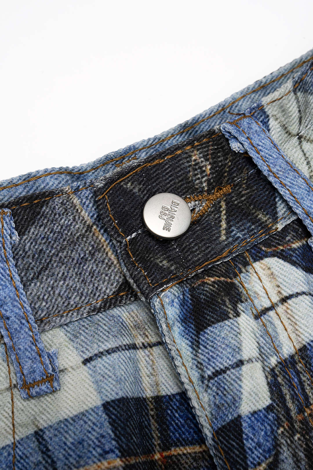 Plaid Denim Print Wide Leg Pants