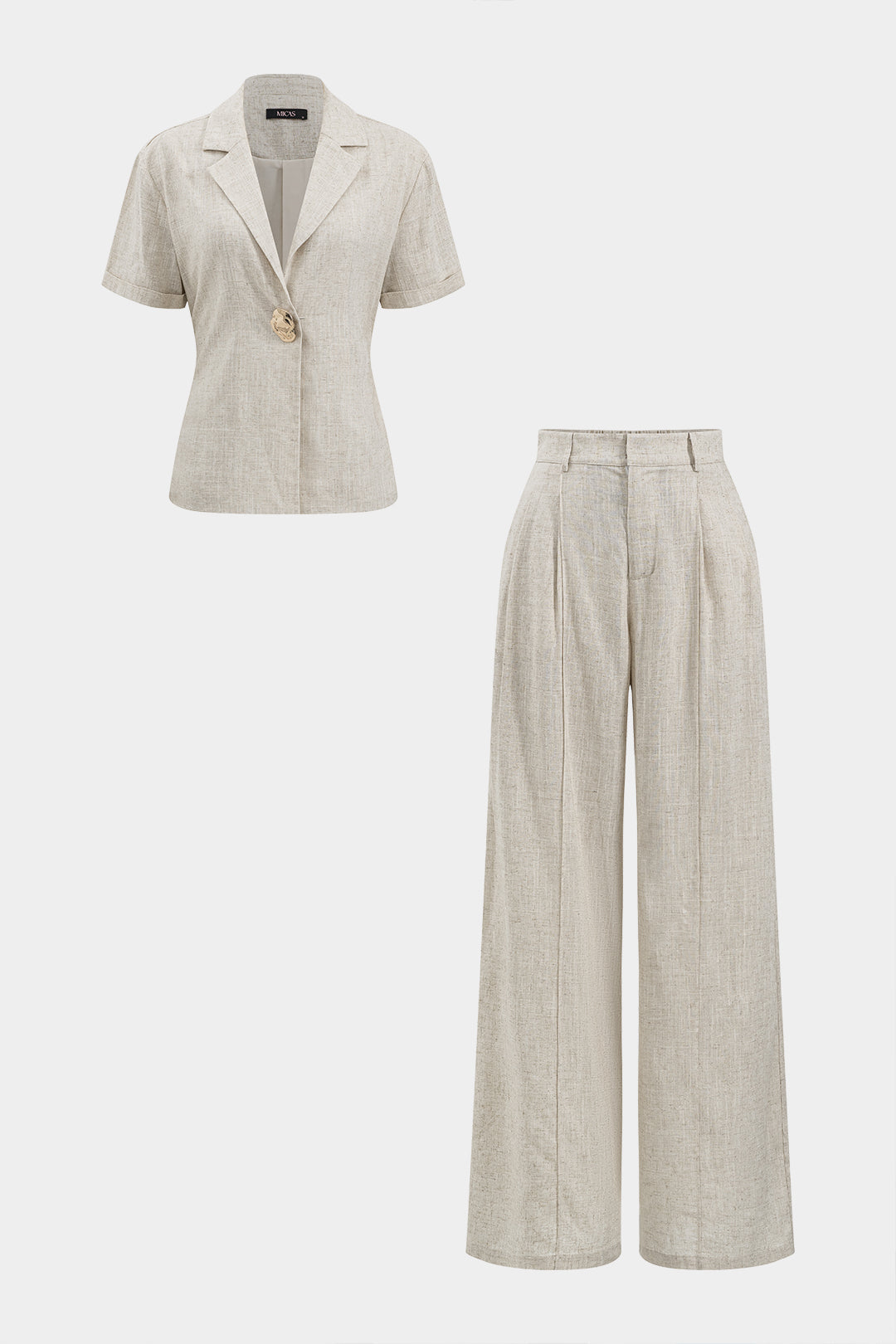 Linen Metallic Button Tie Back Short-Sleeve Shirt