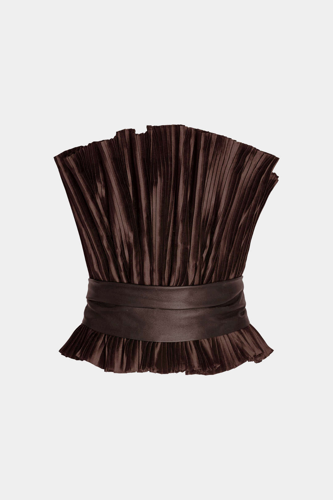 Faux Leather Patchwork Belted Ruched Tube Top