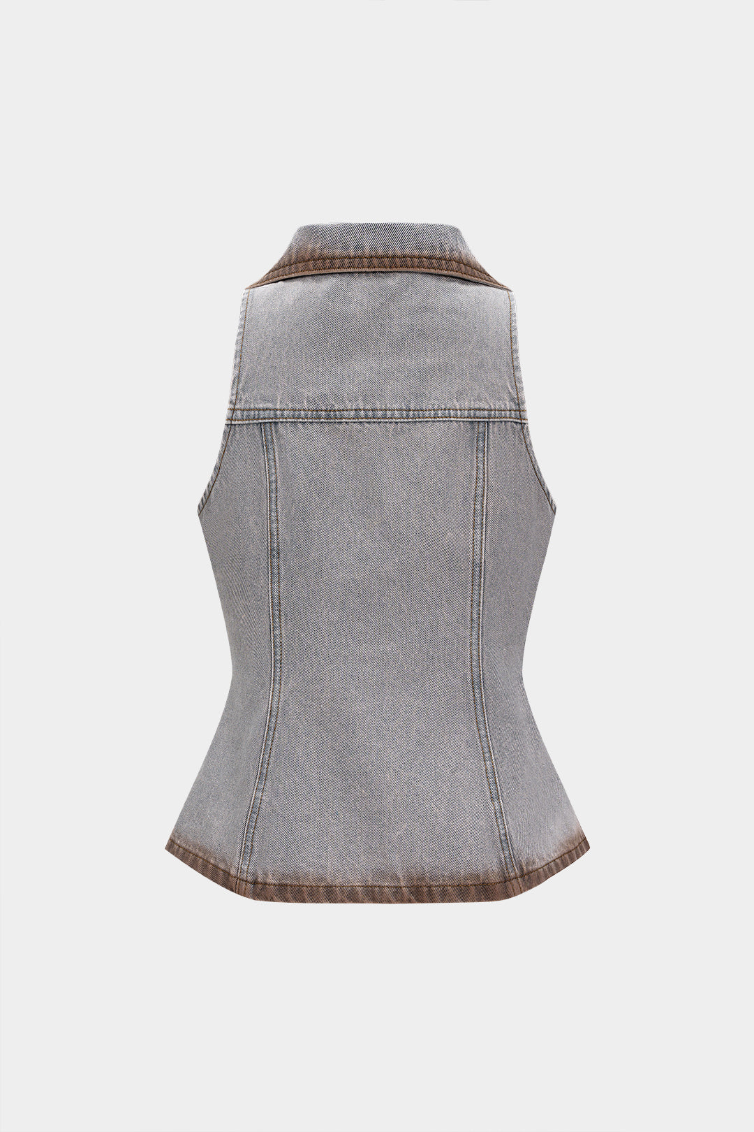 Denim Contrast Binding Button Washed V-Neck Crop Top