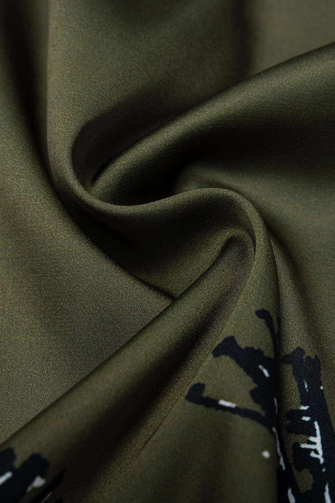Leaves Contrast Print Satin Shirred Waistband Wide Leg Pants