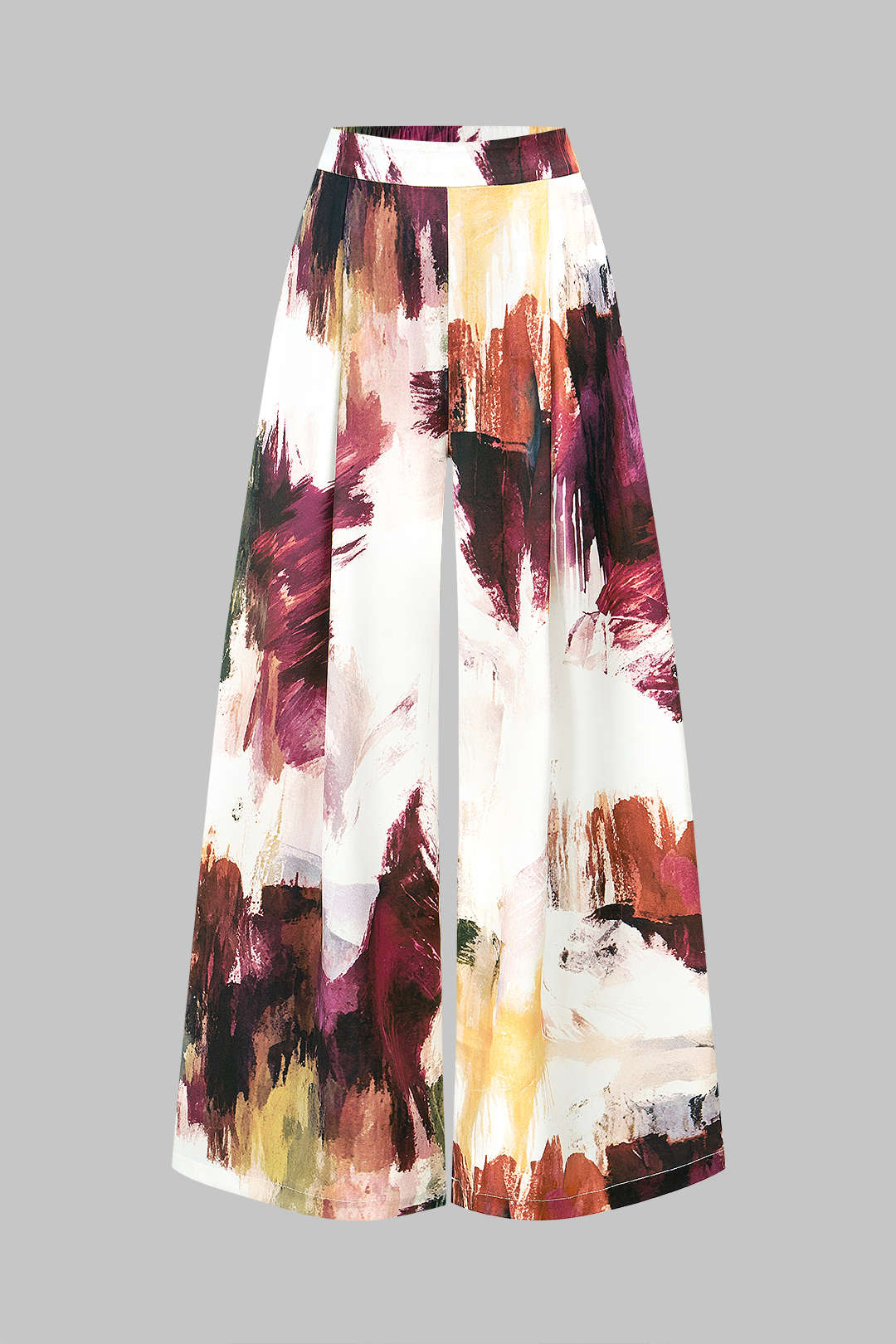 Graffiti Print Satin Shirred Waistband Wide Leg Pants