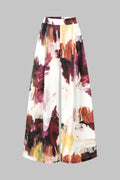 Graffiti Print Satin Shirred Waistband Wide Leg Pants