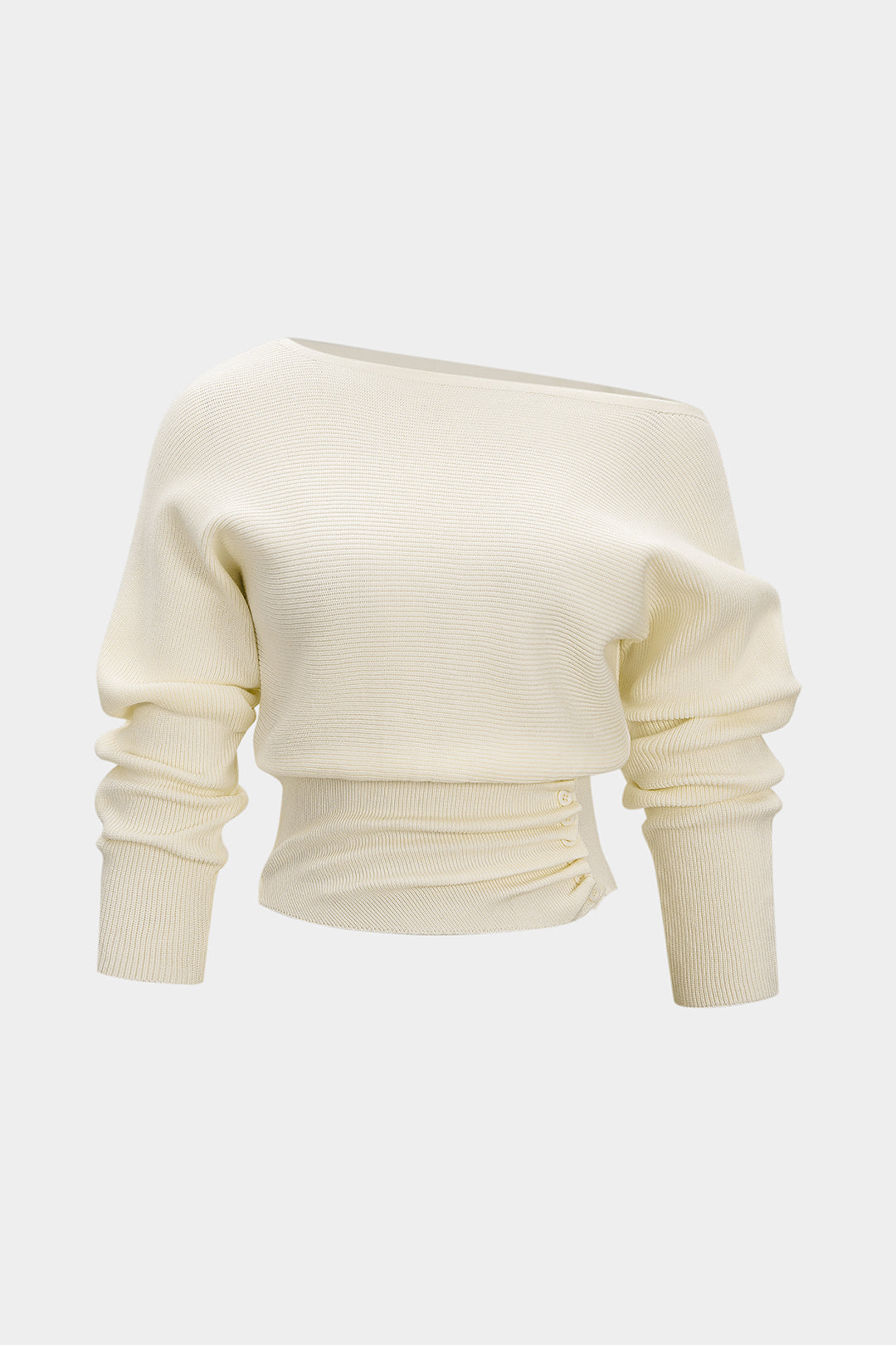 Asymmetrical Ruched Batwing Long-Sleeve Top