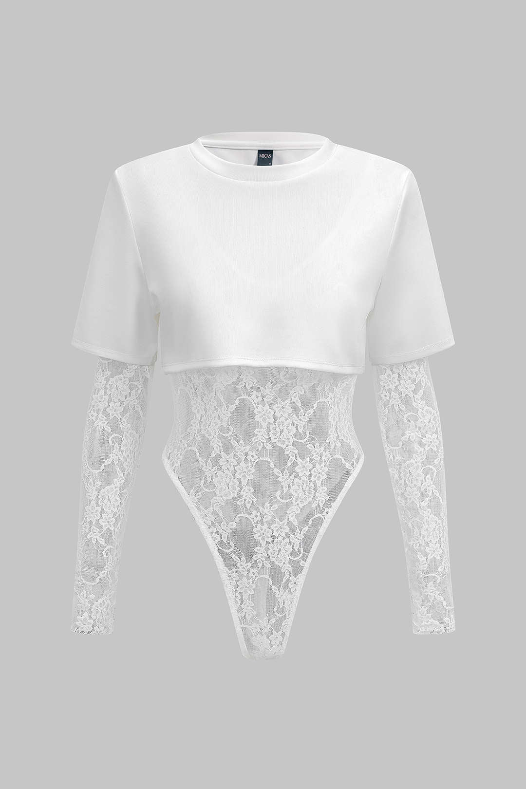 Lace Patchwork Round Neck Long Sleeve Bodysuit